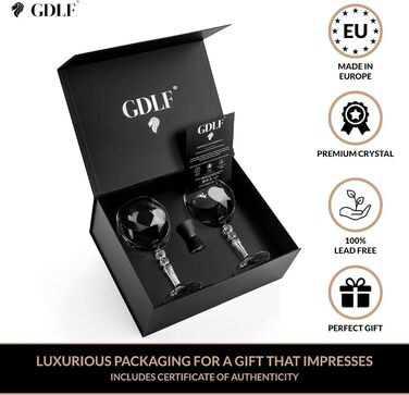 GDLF® Gin Glass Set made of high-quality crystal - Handcrafted - 2 Gin Tonic glasses & double-sided bar measure Black, Aperol spritz glasses, cocktail glasses, Made in Italy