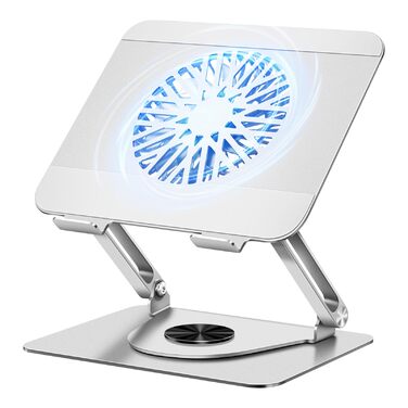 Підставка для ноутбука ICARE з магнітним кулером, 360° обертання, до 10 кг, тиха (18dB), для ноутбуків та планшетів до 16 дюймів, срібна