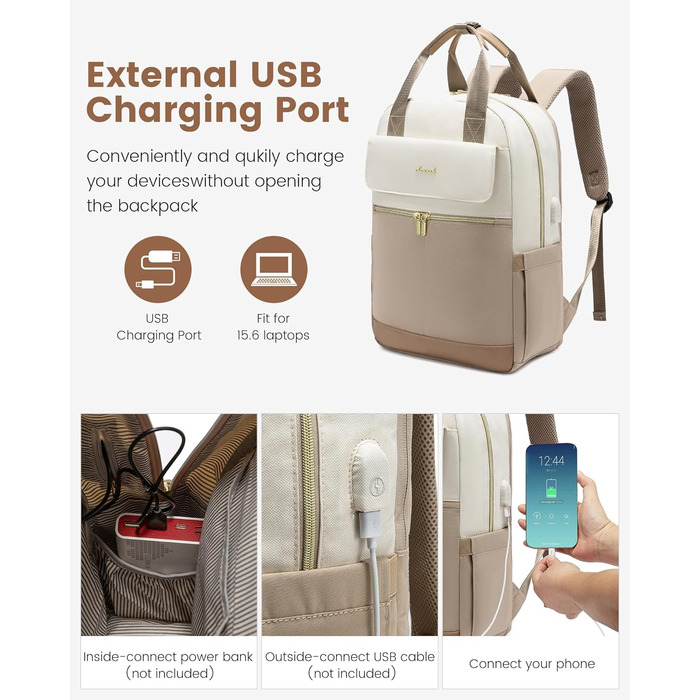 LOVEVOOK Рюкзак для жінок, 15.6 дюймів, рюкзак для школи, підліток, дівчина з відділенням для ноутбука, водонепроникний, міський, туристичний, щоденний, елегантний рюкзак для подорожей, школи, роботи (15.6 дюймів, Бежево-оливковий)