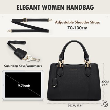 Сумка жіноча RAINSMORE середнього розміру з екошкіри, чорна. Сумка-тоут, сумка на плече, сумка через плече.