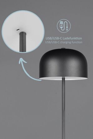 LED настільна лампа Julien, акумуляторна, USB-C, чорна матова, Ø 12 см, 1,5W, сенсорне керування, IP20