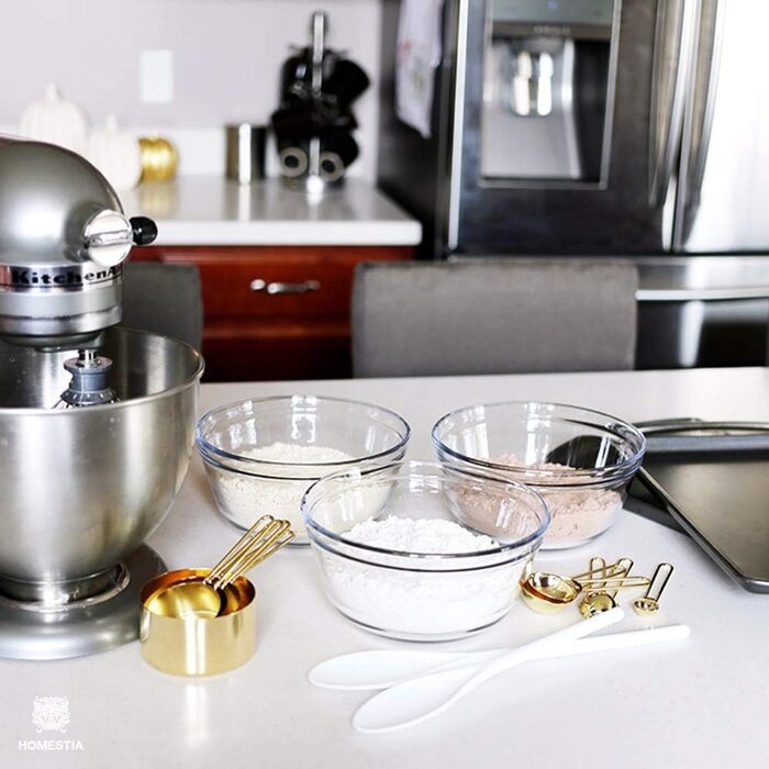 Gold Measuring Cup and Spoon Set, Stainless Steel, 8 Pieces, Dry and Liquid Ingredients, Cookware