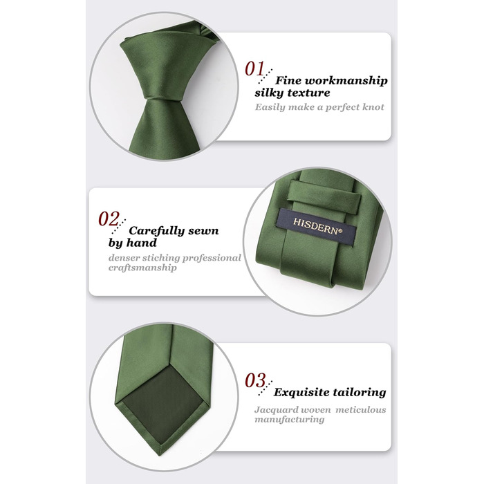 HISDERN Комплект краватки та кишенькового хустинки однотонний для весілля та свят