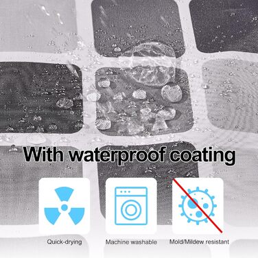 Шторка для душу DUFU, водовідштовхувальна, миється | Швидковисихаюча поліестер, 12 гачків | Напівпрозора захисна шторка для ванни (180x200 см, Темно-сірий) (Мозаїка 180x200 см)