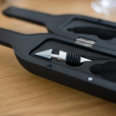 Набір для відкривання вин 5 предметів - дизайн винних пляшок, чорний колір - аксесуари для вина з різаком для фольги, штопор, виливає, кільце від бризок, нержавіючі кришки