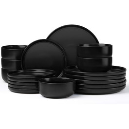 Набір посуду Joyfair на 6 осіб, 18 предметів: тарілки, миски, десертні тарілки, чорний колір, кераміка, для посудомийної машини та мікрохвильової печі