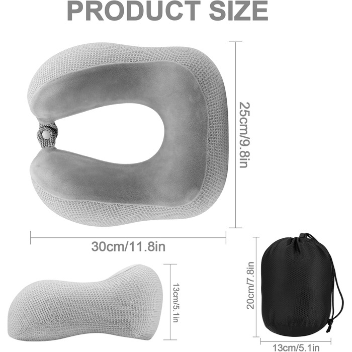 Подушка для шиї у літак/подорожі, Memory Foam, з чохлом (сіра)