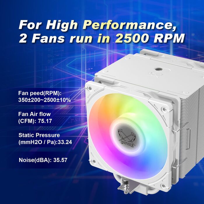 Scythe Mugen 6 White ARGB - Кулер для CPU з RGB підсвічуванням, 120мм, LGA1700, LGA1151, AM5/AM4