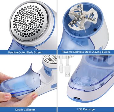 Електричний видалення ворсу для одягу, з USB-кабелем, змінна насадка, для пуловерів та вовни (зелений)