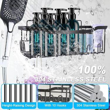 Дзеркальна поличка для душу WAOAW без свердління, 2 шт. Чорний, нержавіюча сталь, для шампуню, гелю для душу, мила, косметики