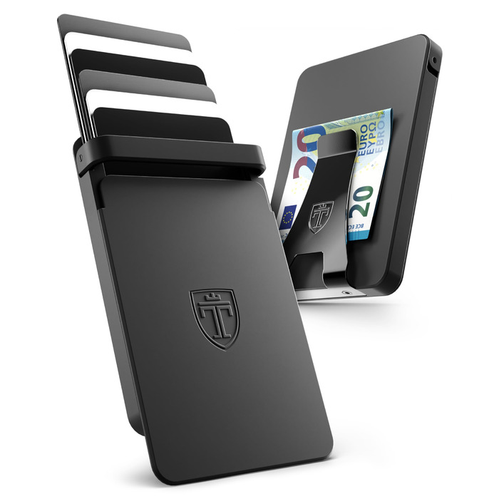 TRAVANDO SLYDE: Алюмінієве картхолдер з RFID захистом для чоловіків - Slim Wallet на 8-9 карт з кліпсою для грошей