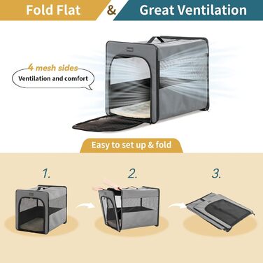 Транспортна переноска для собак Petsfit, сіра, M (61x46x53.5 см) з м'якою підстилкою