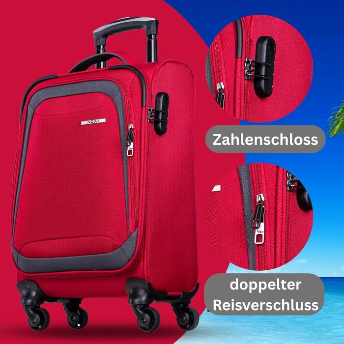 Чемодан NOWI Korfu Weichschaen Troey – середній м'який, з 4 колесами та відділенням для аксесуарів | Компактний дорожній чемодан для жінок та чоловіків (M, Червоний)