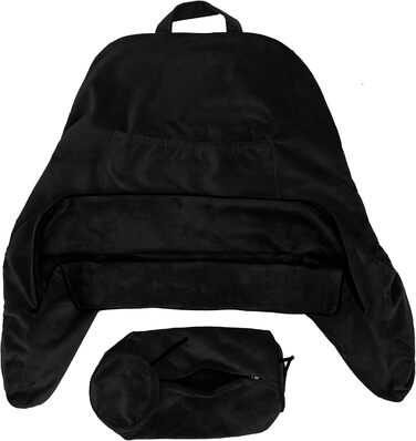 Подушка для чоловіків з підлокітниками - велика, для читання та відпочинку в ліжку. Висока спинка, преміум піна з пам'яті, знімна подушка для шиї на еластичному шнурі. Чорний колір, лише чохол.