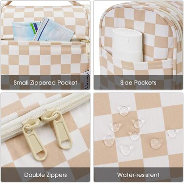 Сумка для туалетних аксесуарів для жінок та чоловіків, накидна, косметичка (блакитне листя, світло-коричнева сітка)