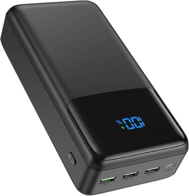 Повербанк Power Bank 60000mAh з швидкою зарядкою 22.5W, зовнішній акумулятор USB-C, 4 виходи та 2 входи, LED-дисплей, чорний