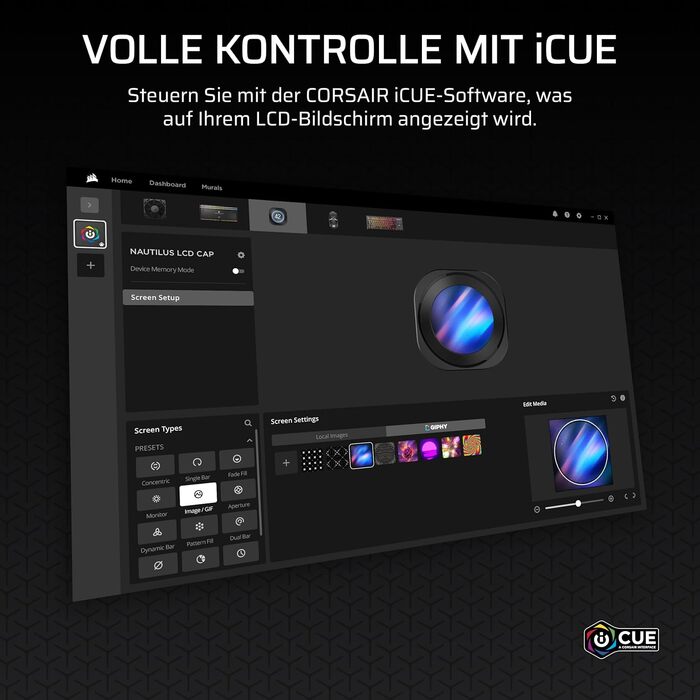 CORSAIR Nautilus RS LCD Модуль – для систем охолодження Corsair Nautilus RS та Nautilus RS ARGB AIO – 2.1-дюймовий IPS LCD екран, проста установка без інструментів – чорний