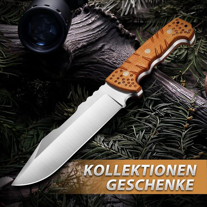 Purple Dragon Large Outdoor Knife – 7mm Spine, Full Tang Survival Knife made of 4Cr13 Steel, Machete with Sheath, Ideal for Bushcraft, Camping, Chopping Wood, Gift for Men, Khaki