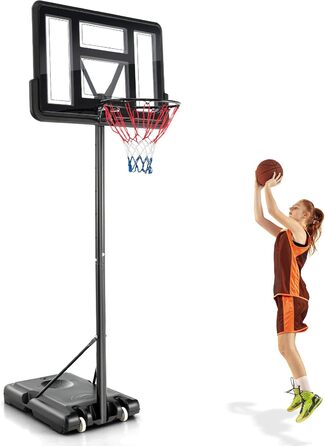 COSTWAY Adjustable Height Basketball Stand - 130-305cm Outdoor Basketball Hoop with Stand & Wheels - Mobile Basketball System with Ball Storage - Hoop System for Kids & Adults - Includes 2 Nets