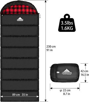 Cotton Flannel Sleeping Bag for Adults - 100% Cotton Liner Sleeping Bag for Camping, Hiking, Backpacking - Lightweight & Portable - 3-4 Season Warm Weather - Black/Red