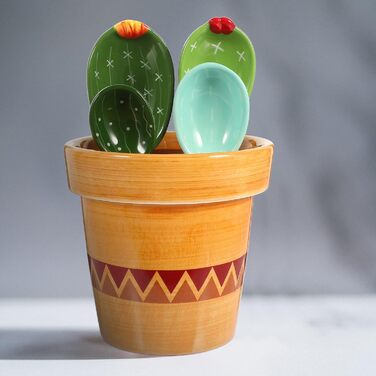Cabilock 1 Set Cactus Measuring Spoons Porcelain Cooking Measuring Spoons Made of Porcelain Cactus Figurine Measuring Measuring Spoons for the Kitchen Cactus Measuring Cacti Gifts Baking Kitchen Measuring Flour Ceramic