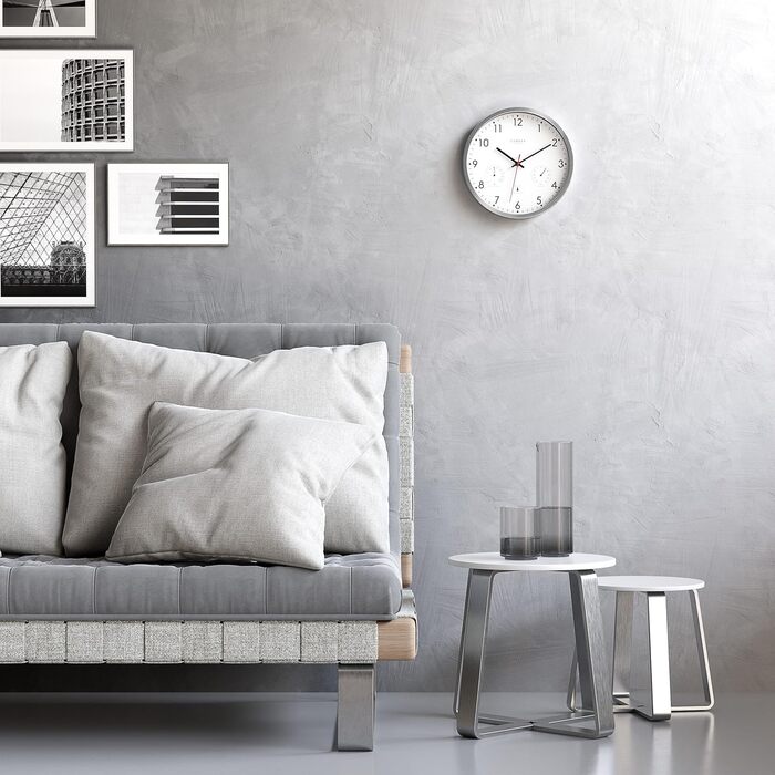 Cander Berlin MNU 3330 White Wireless Wall Clock with Temperature and Humidity Display, 12 inches (Ø) 30.5 cm
