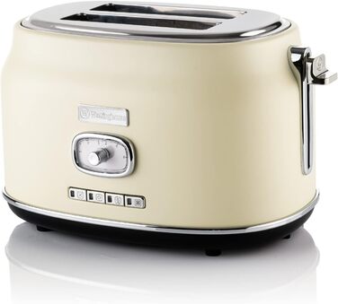 Тостер Westinghouse Retro на 2 скибки, знімна насадка для булочок, 6 режимів підсмажування, центрирування хліба, функції розморожування, підігріву та зупинки, індикатор, висувний піддон для крихт, білий, модель WETW2
