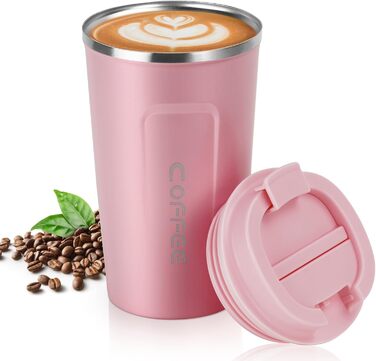 Термокружка Flintronic 510 мл з подвійними стінками, з нержавіючої сталі, з кришкою, для кави та чаю (рожевий)