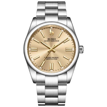 Годинник чоловічий BUREI - аналоговий кварцовий годинник з нержавіючої сталі (Champagner Silber)