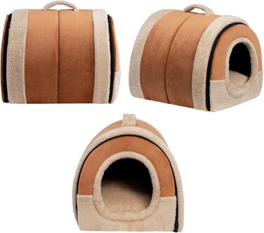 Hollypet Cat Bed, Small Dog Bed, 2-in-1 Foldable Plush Pet Bed for Cats & Small Dogs, Cozy and Soft Pet Cave Bed for Indoor Outdoor, (Orange Brown)
