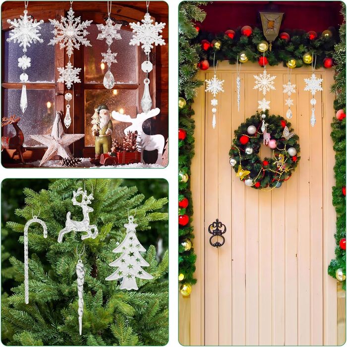 Anstore 30 Pcs Acrylic Ice Stick Snowflake Dangle Charms, Christmas Tree Crystal Decorations, Christmas Tree Ornaments Snowflake Hanging Winter Decorations for Party Wedding Christmas Decorations Transparent