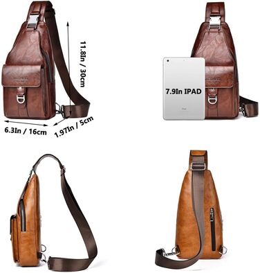 Чоловіча шкіряна сумка через плече, нагрудна, водонепроникна, для подорожей, велоспорту, кемпінгу (темно-коричнева)