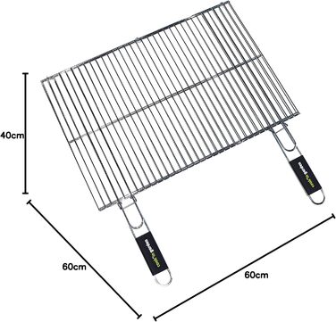 Cook'in garden - Двошаровий хромований сталевий ростер для гриля та вуличної кухні, Soft-Touch ручки, стійкий до полум'я та високих температур, 60 x 40 см