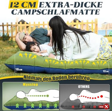 Саморозкладаючий килимок для кемпінгу Double, ультралегкий, товстий, з насосом для ніг, зелено-блакитний
