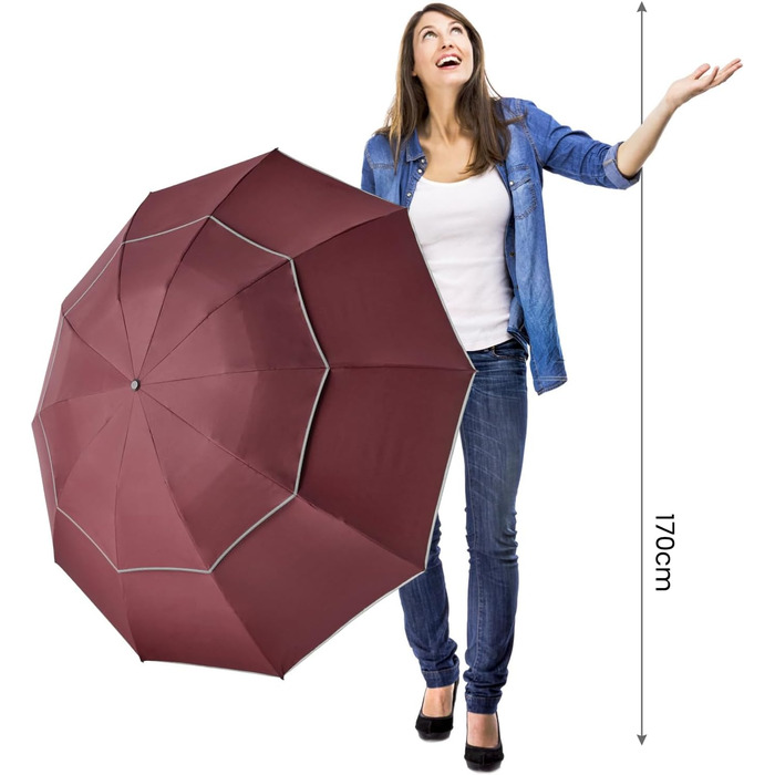 G4Free Парасолька велика, туристична, для гольфу, 10 ребер, автоматична, стійка до вітру, компактна, червона (54 дюйми)