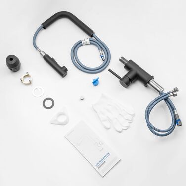 Змішувач кухонний CECIPA висувний з душем, нержавіюча сталь, 2 режими, 360° оберт, матовий чорний