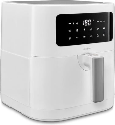 Аерофритюрниця MEDION E40 XL (5.2 л, 2150 Вт) з 9 автоматичними програмами, функцією випікання та сенсорним LED-дисплеєм, без PFAS, матовий сірий
