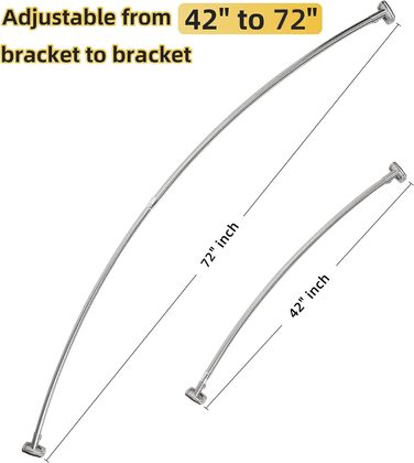 Регульована вигнута штанга для душу, широка, нержавіюча сталь, для ванної кімнати, 106,7–182,9 см (Срібло, 2 шт.)