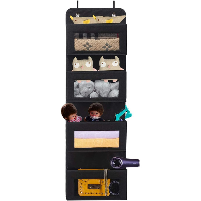 Настінна полиця BrilliantJo на двері, органайзер з 4 великими кишенями та прозорим вікном, чорний