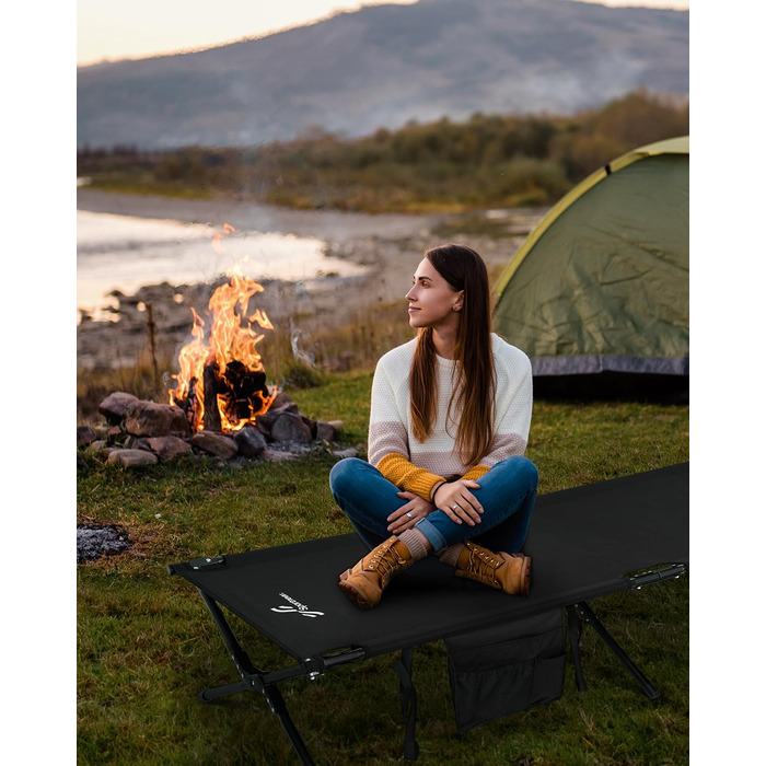 Розкладне ліжко Sportneer для кемпінгу та відпочинку на природі, 199x73 см, чорне