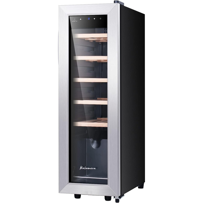 Kalamera 28-Bottle Wine Refrigerator with Touch Control, Stainless Steel Door, 5-18°C Cooling Zone, Removable Wooden Shelves
