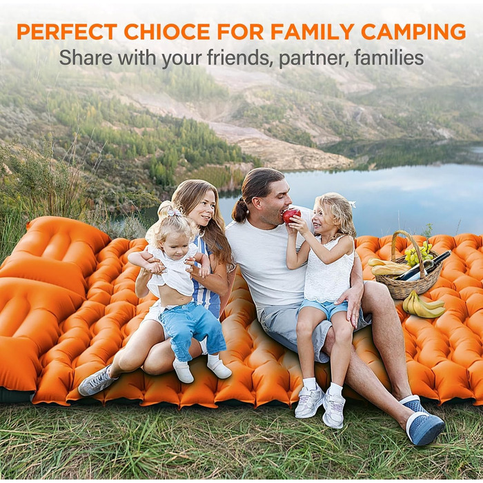 Саморозкладаючий килимок для кемпінгу Double, Ultralight Sleeping Mat, з насосом для ніг, для подорожей, туризму, намету (Помаранчевий)