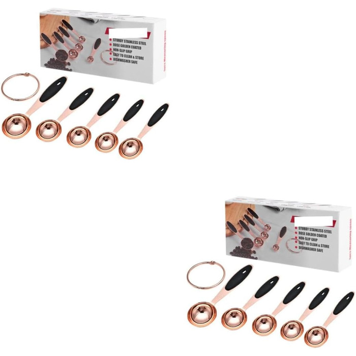 2-piece measuring spoons in rose gold measuring cup, kitchen baking utensils, stainless steel, stainless steel spoons, cocktail spoons, baking molds, stainless steel kitchen accessories, rose gold, stainless steel.