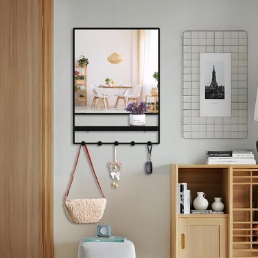 Круглий дзеркало Anyhi 40.6 см без рами, скошений край, для ванної, вітальні, спальні, з монтажем на стіну (Чорний, 71 x 53 см)