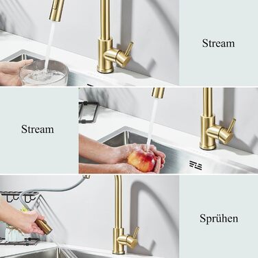 Кухонний змішувач з двома виливами, поворотний на 360°, з високим виливом та спіральною голкою, з нержавіючої сталі (золотий)