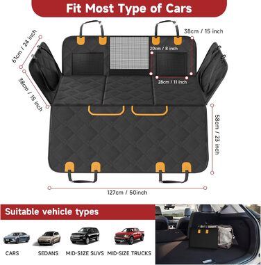 Loiion Waterproof Dog Car Seat Cover with Hard Base - Prevents Sliding, Fits Most SUVs, Trucks, Cars - Gray (Black All-Inclusive)