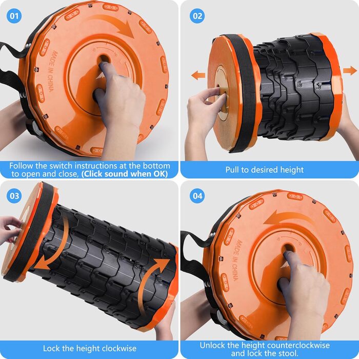 Зручний складаний стільчик GeeRic: телескопічний, регульований по висоті, для кемпінгу, риболовлі, дітей. Зелений (оранжевий колір)