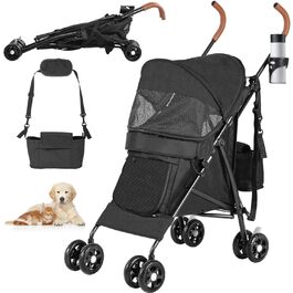 Візок для собак та котів YITAHOME, чорний, 11,3 кг, складний, з поворотними колесами EVA, кошиком, сіткою та тримачем для напоїв
