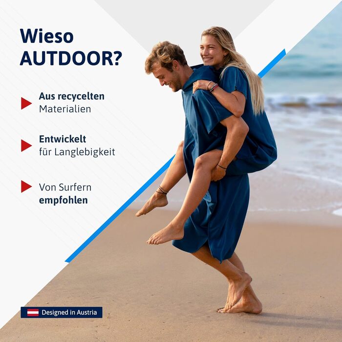 AUTDOOR® Microfiber Bathrobe for Women & Men - sustainably made from 100% recycled PET bottles - towel as a changing assistant for beach and water sports - quick-drying & compact (Blue, Medium)