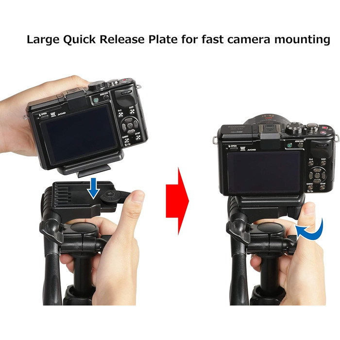 Штатив SLIK U884 4-ступінний компактний легкий складаний з алюмінію для DSLR/SLR камер Canon, Nikon, Sony з 3-сторонньою головкою для панорамної зйомки та сумкою - Чорний